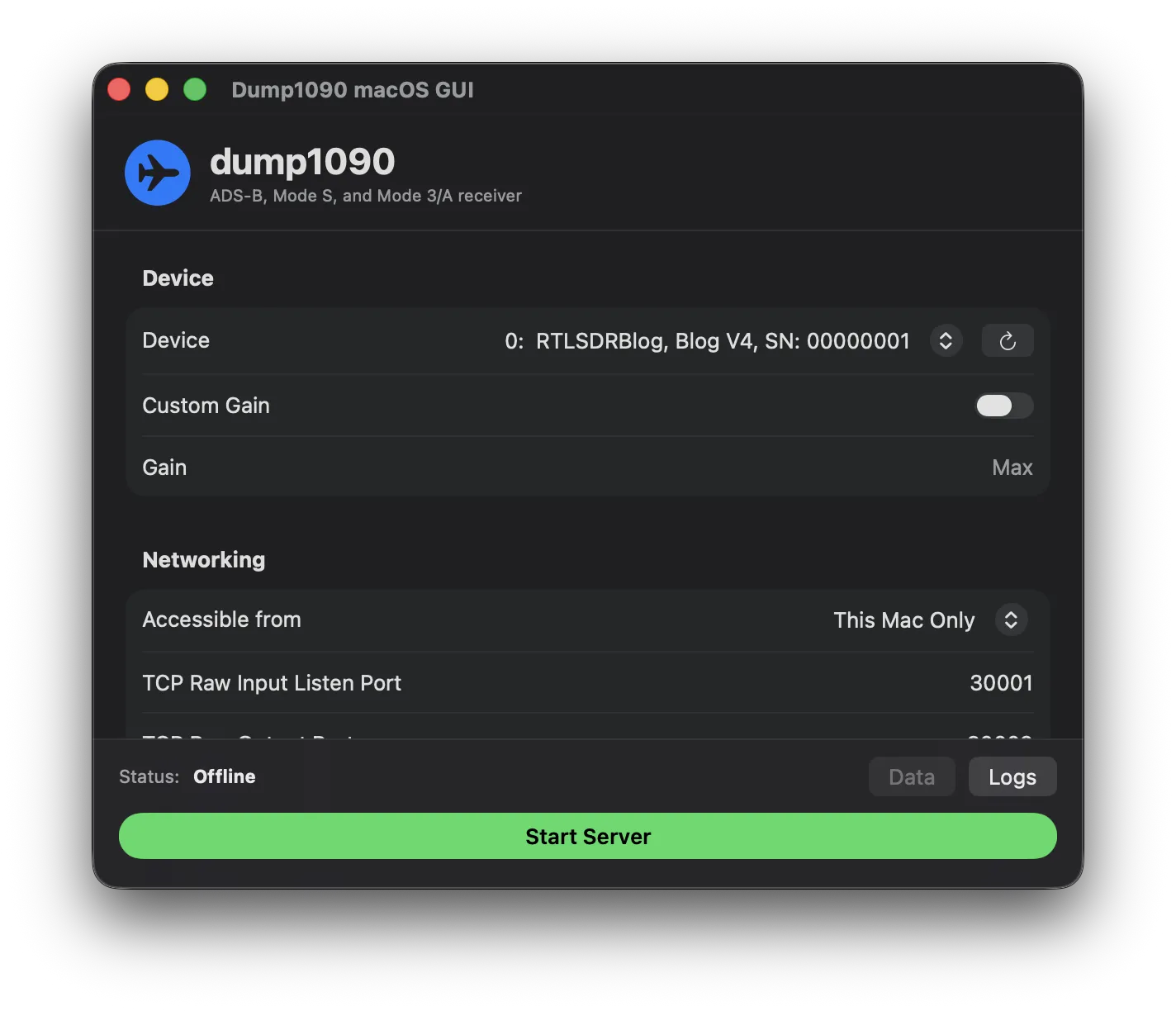 Dump1090 Screenshot Dark Mode