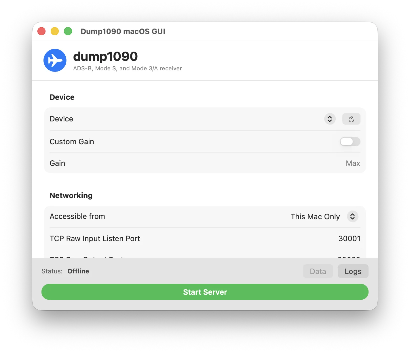 Dump1090 Screenshot Light Mode